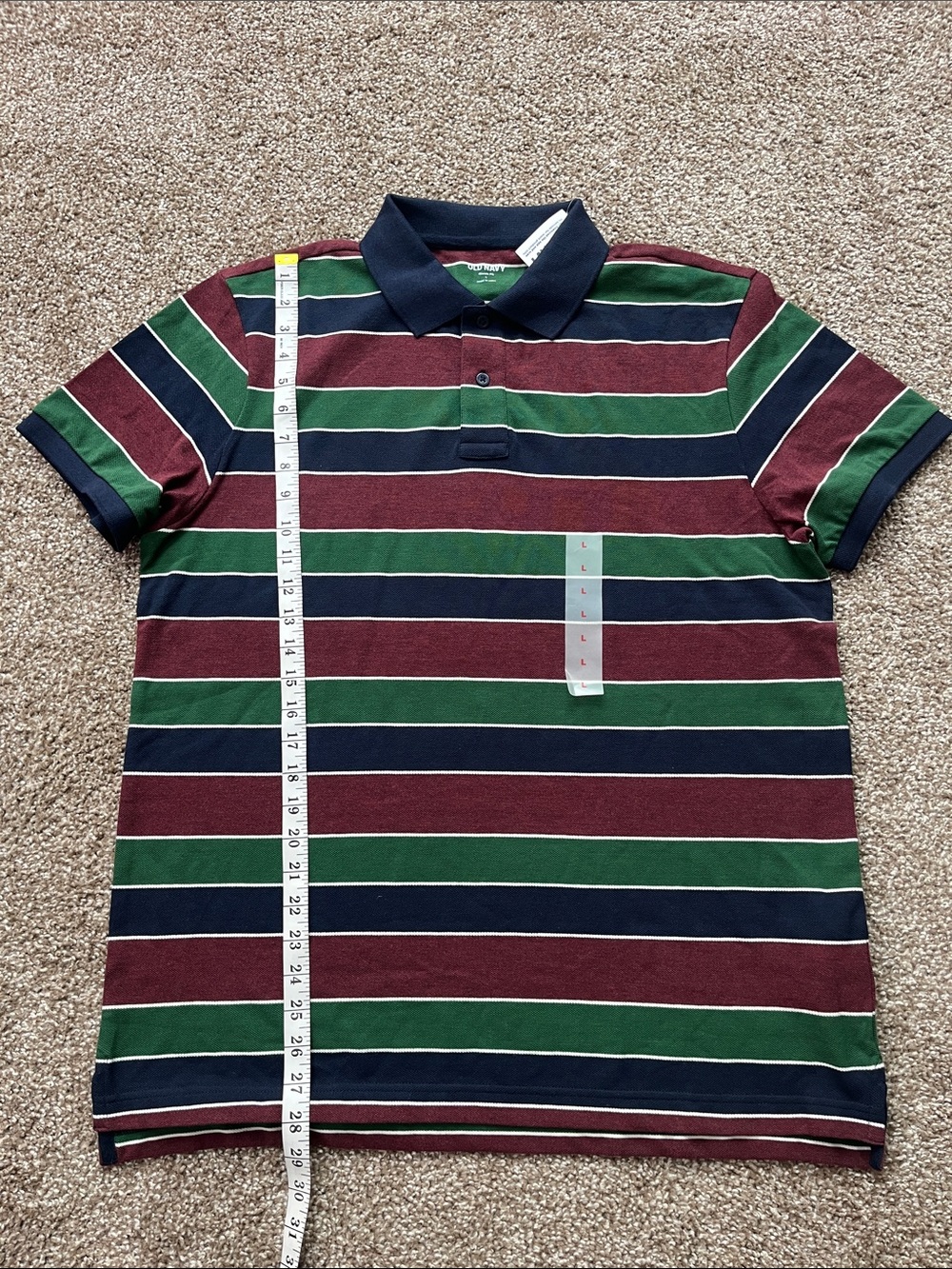 Old Navy Men's Striped Polo - Burgundy, Green & Black - Picture 6 of 8